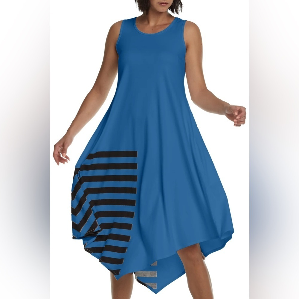 PLANET Lauren G Pima Cotton Peri Blue Sleeveless Bar Code Hanky Dress Sz 2/10-14